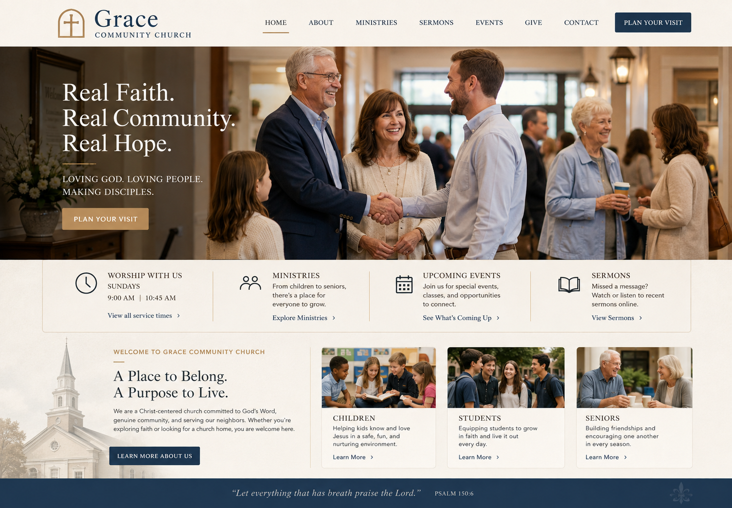 Traditional church managed website design preview