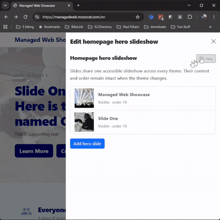 Demonstration of adding a slide to a managed website.