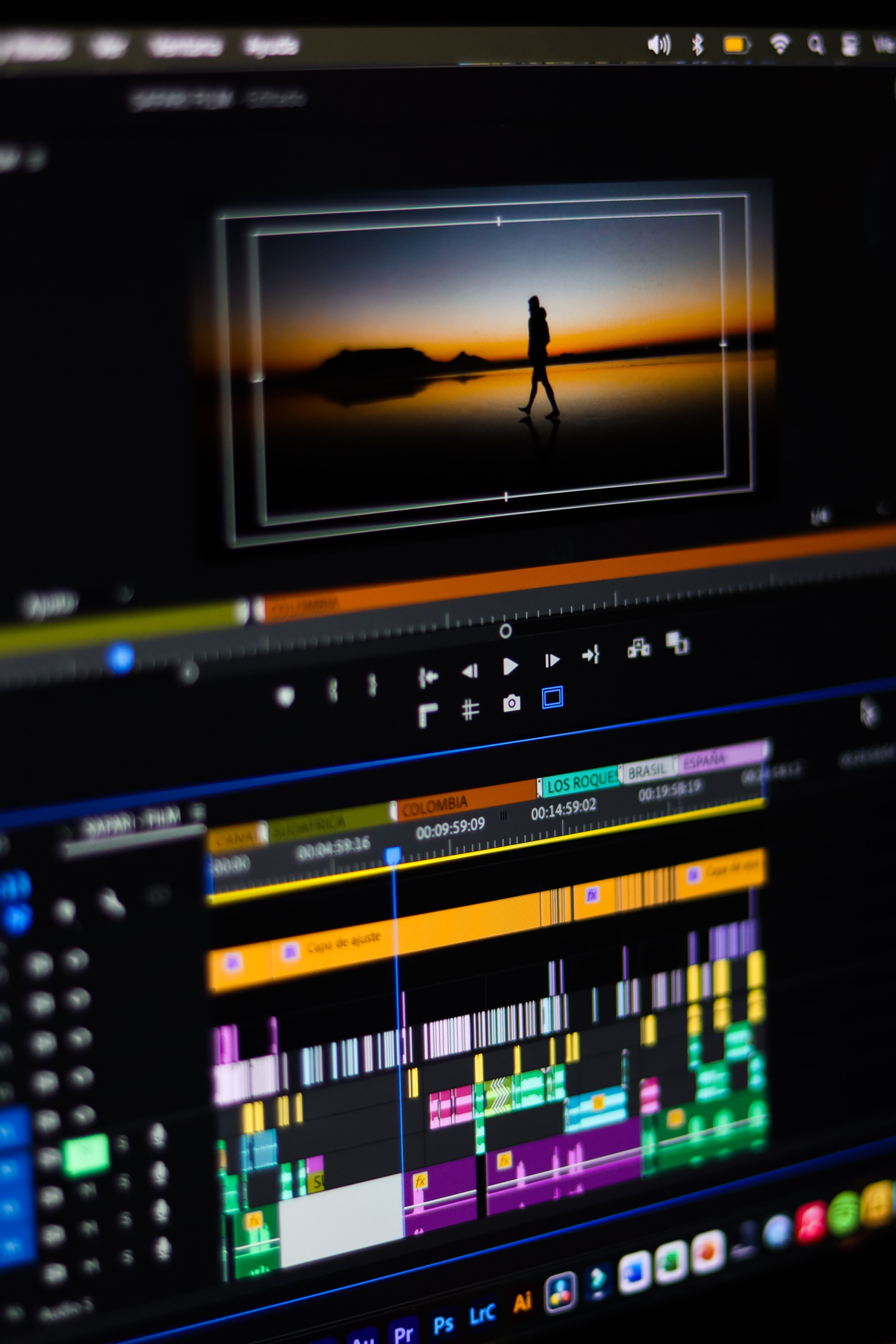 Video editing timeline displayed on a workstation.